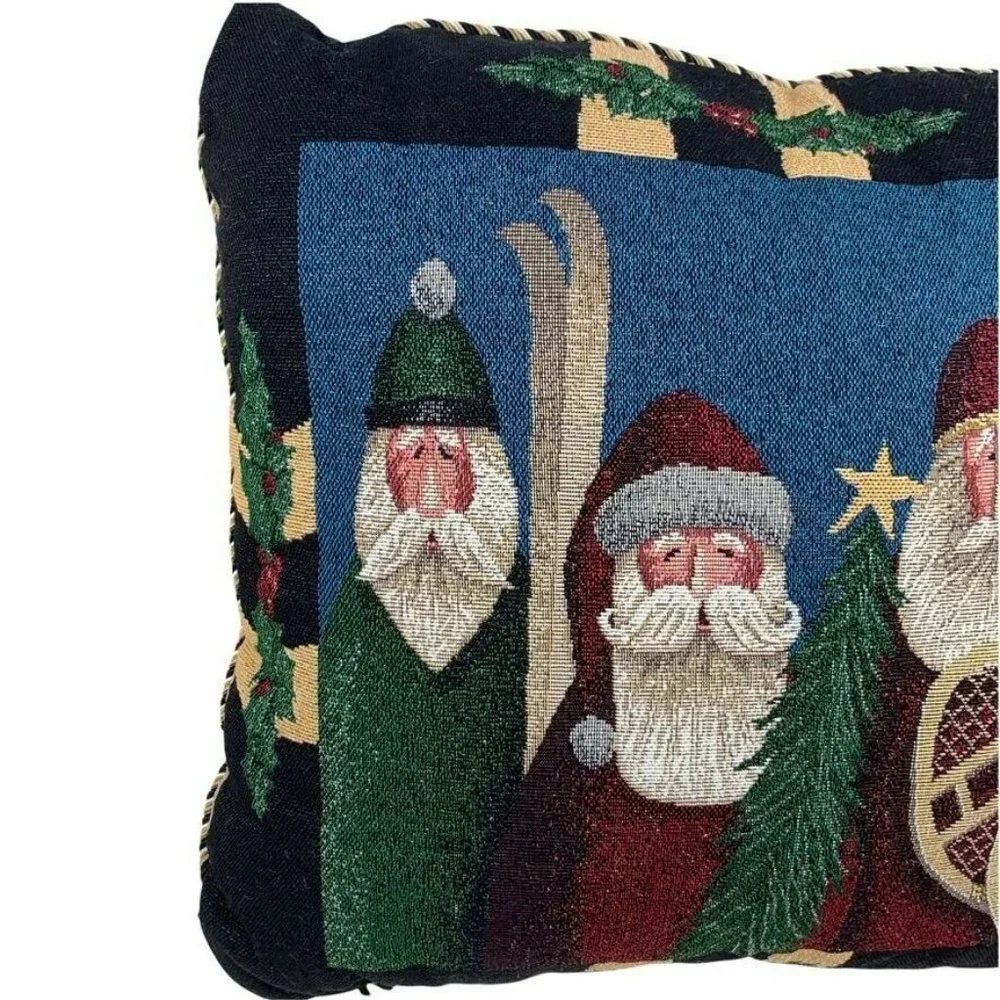 Christmas Tapestry Throw Pillow 3 Santas‎ Snowshoes Christmas Tree Holly 15